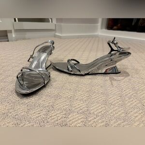 Zara Silver Metallic Wedge Sandals